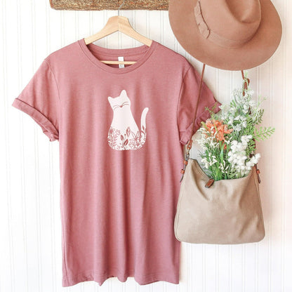 Cat Graphic Tee, Floral Cat Shirt, Cat Shirts for Women, Cute Cat Shirt, Cat Mom Shirt, Gift for Cat Lover