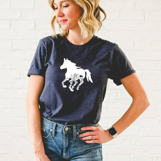 Floral Horse Shirt, Cute Horse Shirt for Her, Equestrian TShirt, Horse Graphic Tee, Gift for Horse Lover